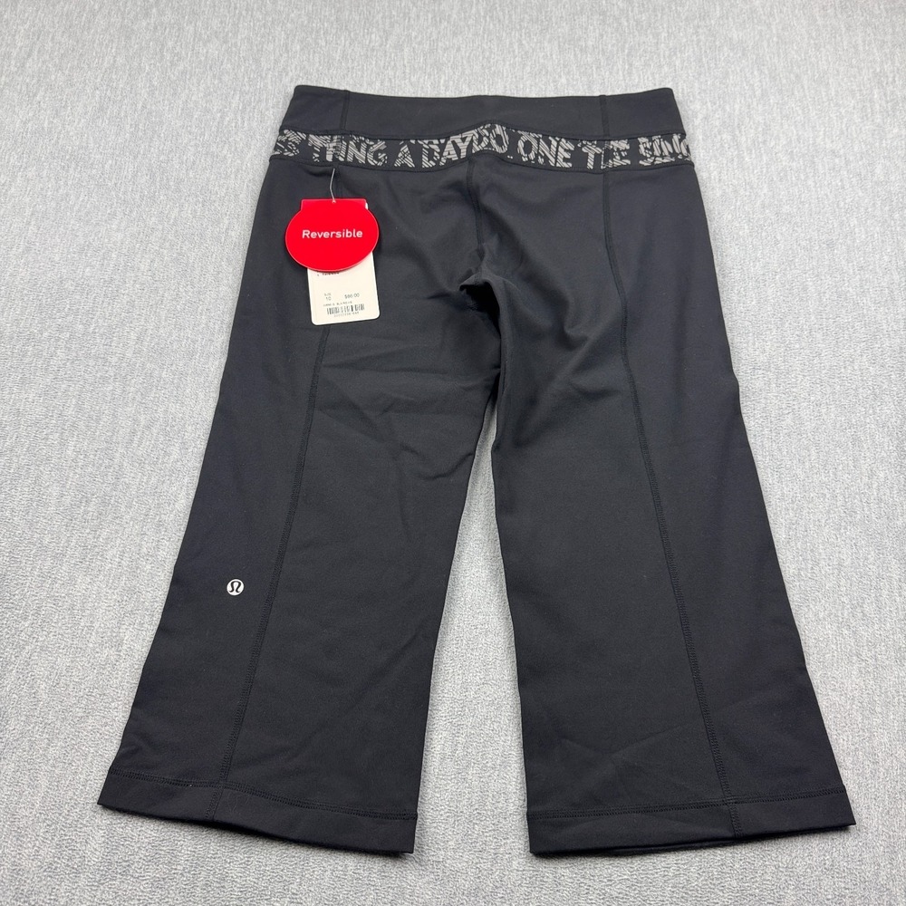 Lululemon Pants Women 10 Black Reversible Groove Crop Wide Leg Fit Yoga Dance - Picture 7 of 14